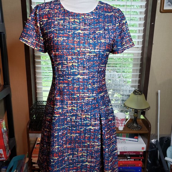 Anthropologie Plenty Dresses by Tracy Reece Blue Tweed Round Neck Dress S XS - Picture 2 of 10